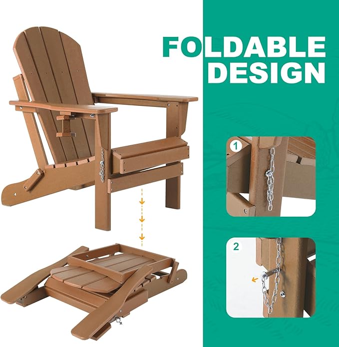 Adirondack Chairs Set of 2 with Cushions & Cup Holders, HDPE Weather Resistant Folding Adirondack Chair for Adults - Photo 5