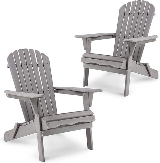 KEVINSPACE Folding Adirondack Chair Set of 2, Fire Pit Chairs, Outdoor Pei Plastic/Resin Adirondack Chairs for Adult Weather Resistant Lawn Chair for Garden Campfire Backyard Beach Pool, Gray