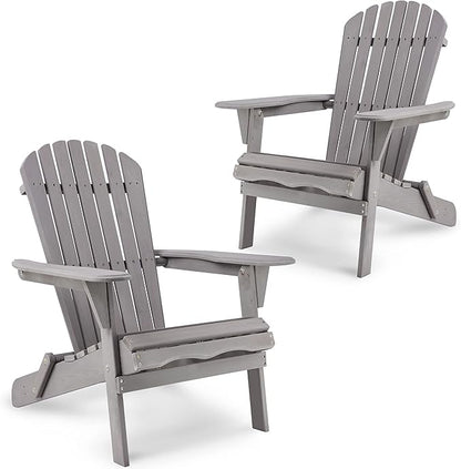 Solid Wood Folding Adirondack Chair Set of 2, Wooden Lounge Chairs for Patio, Garden, Backyard, Deck,Fire Pit,Half Assembled