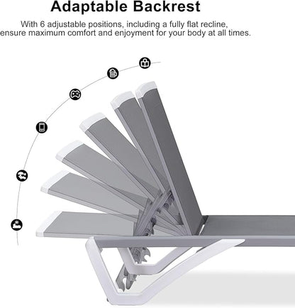 PURPLE LEAF Patio Chaise Lounge Chair Set Outside Aluminum Plastic Stackable Tanning Chairs with Side Table for Pool Sunbathing Beach Deck Outdoor Lounger, Light Grey