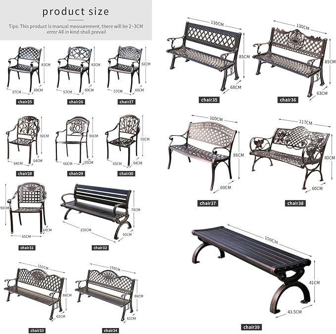Outdoor Dining Chair Cast Aluminum Patio Chairs Set of 2 All-Weather Patio Dining Chair with Adjustable Feet for Backyard Garden (Barbecue Chair)