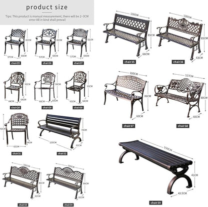 Outdoor Bench Chair Cast Aluminum Garden Bench Patio Bench All-Weather Park Bench for Backyard Porch Lawn (130cm Wentai Park Bench)