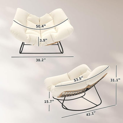 Outsunny Papasan Rocking Chair, Wicker Oversized Indoor Outdoor Rocking Chair with Cushion, PE Rattan Padded Outdoor Rocker Egg Chairs for Living Room, Garden, Patio, Balcony, Beige
