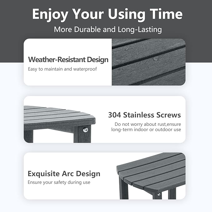 4 Chairs & 2 Tables Folding Adirondack Chair Set with Side Table – HDPE Weatherproof Outdoor Patio Chairs with - Photo 8