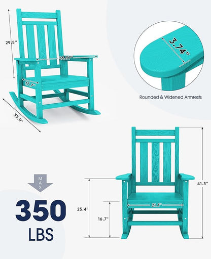 KINGYES Oversized Outdoor Rocking Chair, All-Weather Patio Rocking Chairs for Porch, HDPE Outdoor Patio Rockers with High Back & Wide Seat for Garden, Lawn, Aruba