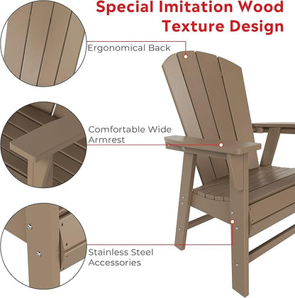 Costaelm Outdoor Fire Pit Chair, Patio hdpe Balcony Pool Adirondack Chair, Modern Front Porch Backyard Chair, Garden Resin Lounge Chair for Outside, Weathered Wood