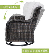Rilyson Wicker Patio Furniture Set - 4 Piece Rattan Outdoor Sectional Conversation Sets with 2 Swivel Rocking Chairs - Photo 5