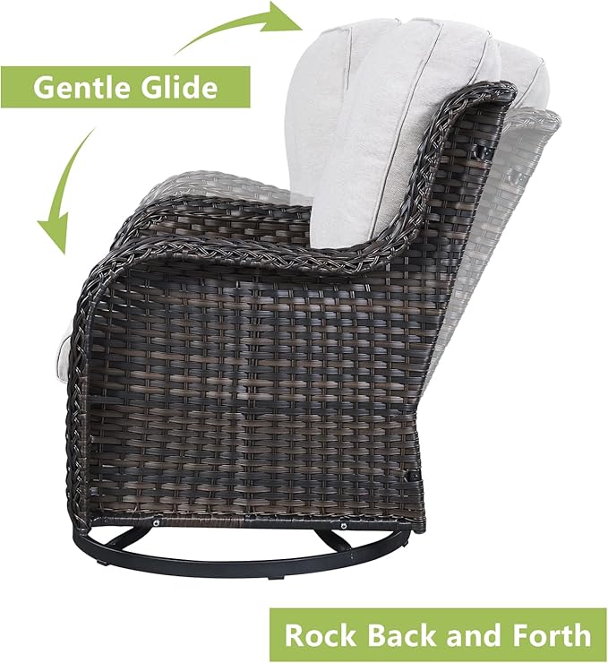 Rilyson Wicker Patio Furniture Set - 5 Piece Rattan Outdoor Sectional Conversation Sets with 2 Swivel Rocking Chairs - Photo 5