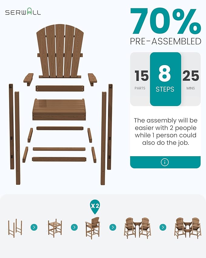 SERWALL Tall Adirondack Chairs Set of 4 with Double Layer Connecting Tray, HDPE Bar Height Outdoor Chairs - Photo 7