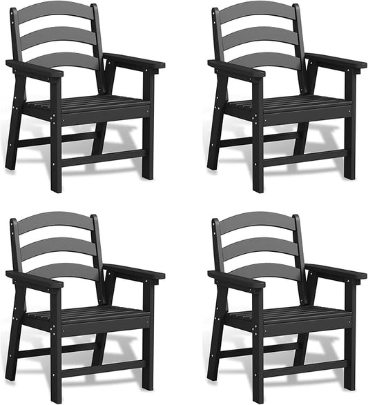 Patio Dining Chair Set of 4, HDPE Outdoor Chairs with 385 lbs Weight Capacity, All Weather Fire Pit Chair for Porch, Pool, Deck, Backyard, Garden - Black