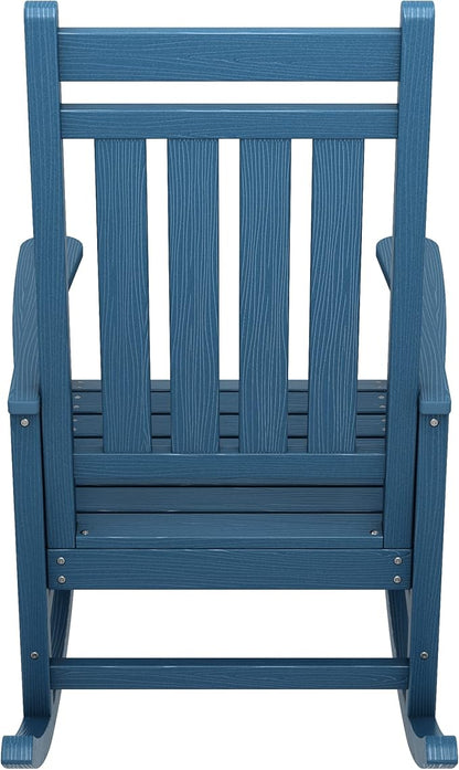 SERWALL Oversized Rocking Chair, Outdoor Rocking Chair for Adults, All Weather Resistant Porch Rocker for Lawn Garden, Blue