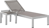 Modway Shore Aluminum Textilene® Mesh Outdoor Patio Poolside Chaise Lounge Chair and Side End Table Set in Silver Gray - Photo 1