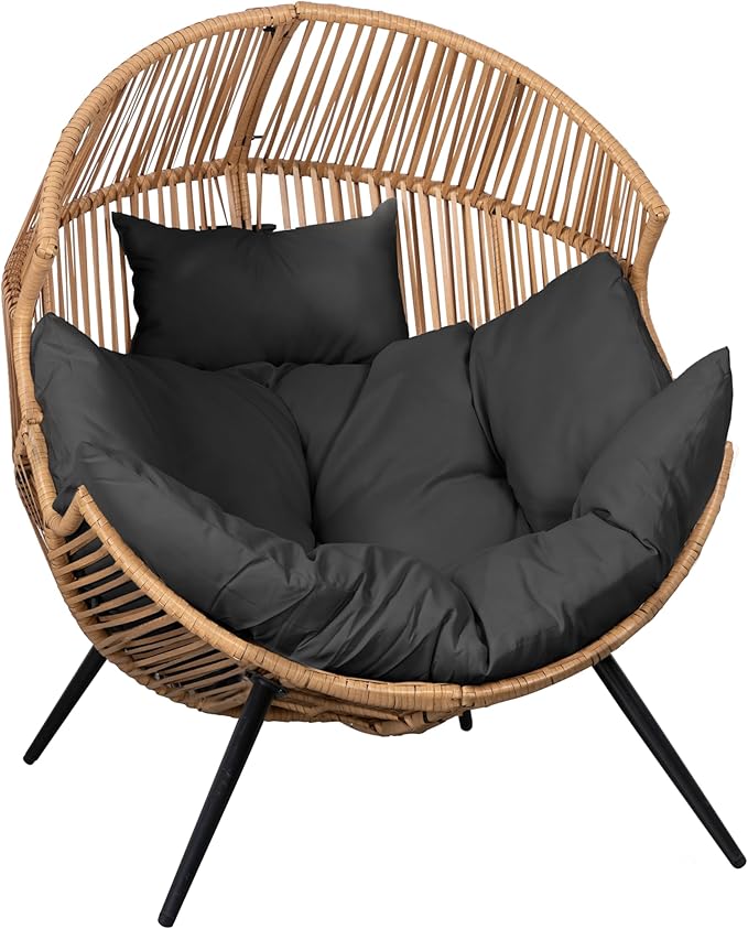 JAMFLY Wicker Egg Chair - Rattan Patio Chair with Cushion, Indoor-Outdoor Lounge Egg Basket Seat for Living Room - Photo 6