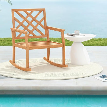 Tangkula Teak Wood Rocking Chair, Oversized Porch Rocker with Backrest and Slatted Seat, Outdoor Rocker Chair for Patio, Backyard and Lawn, 330 LBS Weight Capacity (2, 32 x 28 x 35 Inch)