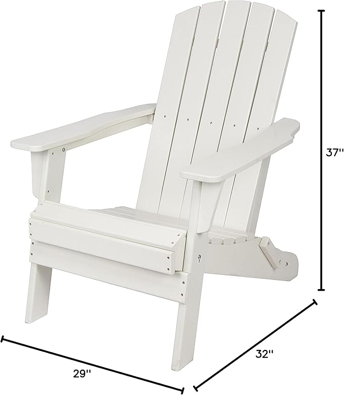 Shine Company Seaside Outdoor Weatherproof Folding Adirondack Chair, White