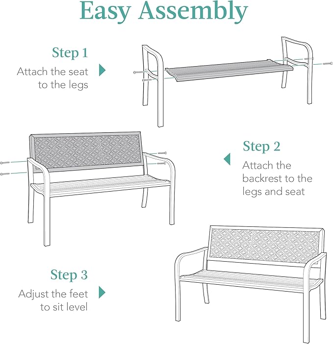 Best Choice Products Outdoor Bench 2-Person Metal Steel Benches Furniture for Garden, Patio, Porch, Entryway w/Geometric Backrest, 790lb Capacity - Marigold