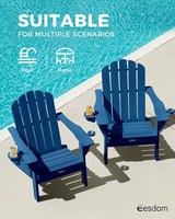 Folding Adirondack Chair, HDPE Adirondack Chair with 2 Cup Holders, Pre-Assembled Outdoor Fire Pit Chairs for Patio - Photo 9