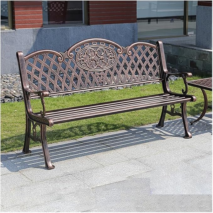 Outdoor Bench Chair Cast Aluminum Park Bench Large All Weather Metal Garden Bench for Backyard Porch Lawn (150cm Bronze Bench)