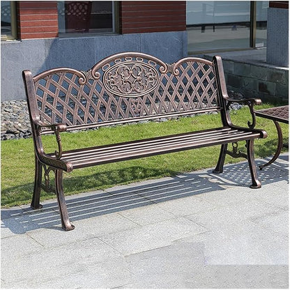 Outdoor Bench Chair Cast Aluminum Park Bench Large All Weather Metal Garden Bench for Backyard Porch Lawn (150cm Bronze Bench)