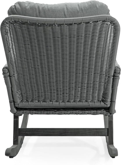 Christopher Knight Home Nadine Patio Rocking Chair, Wicker Rocker, Wood Leg Rocking Chair, PE Rattan Wicker Chair, Rocking Chair with Cushions, Comfort Wicker Rocker for Backyard Balcony Porch, Gray
