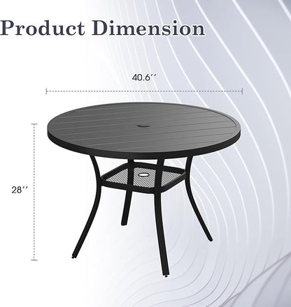 Outdoor Dining Table with Adjustable Umbrella Hole, 40.6" All-Weather Round Patio Dining Table for 4, Metal Patio Table with Storage Shelf for Garden Lawn Porch Deck Yard, Black