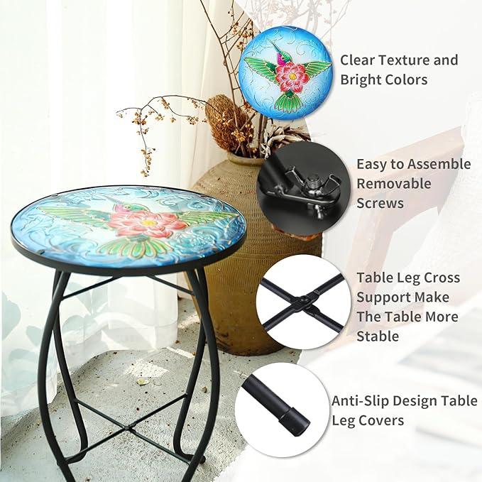 VCUTEKA Patio Side Table Outdoor Accent Table Bistro Coffee Table Plant End Table Small Porch Table Indoor Round Glass - Photo 4