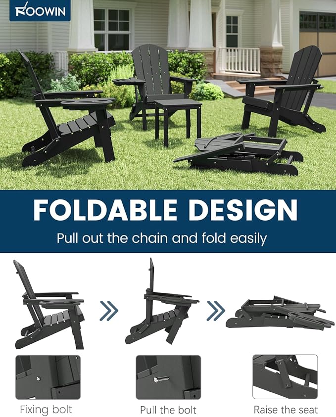 FOOWIN Folding Adirondack Chair Set of 8, HDPE Adirondack Chairs with Cup Holder - Photo 6