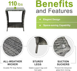 Outvita Outdoor Side Table, Rattan Coffee Table Small End Table with Glass Top Storage for Patio Porch Backyard Balcony - Photo 4