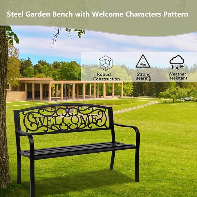 50inch Outside Bench Seats Chair Patio Outdoor Garden Bench, Patio Park Bench, Front Porch Bench - Photo 3
