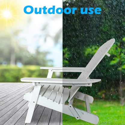 Adirondack Chair Lawn Chair Folding Adirondack Chair Patio Chairs Outdoor Chairs Patio Seating Fire Pit Chairs Wood Chairs for Adults Yard Garden w/Natural Finish (White)