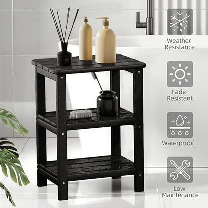 3 Tier Outdoor Side Table Adirondack Side Table HDPE End Table Patio Side Table Rectangle Tables for Outdoor Backyard Garden Balcony (Retro, Black)
