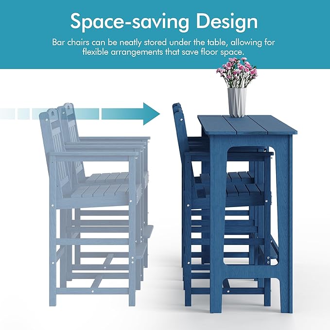 Ciokea 3 Pcs Outdoor Bar Height Table Set, 60" Extra Long Rectangle High Top Table and 2 Oversized Adirondack Chairs - Photo 8