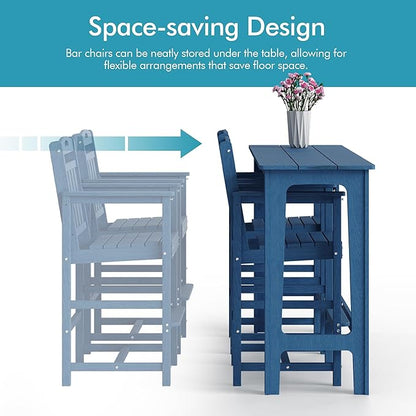 Ciokea 3 Pcs Outdoor Bar Height Table Set, 60" Extra Long Rectangle High Top Table and 2 Oversized Adirondack Chairs, Heavy-Duty All-Weather HDPE Patio Bar Set for Backyard Balcony Deck, Navy Blue