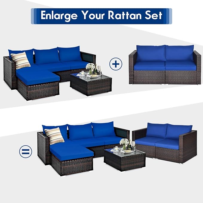 Tangkula Wicker Loveseat 2 Piece, Patio Furniture Couch with Removable Cushions, Rattan Loveseat Sofa for Balcony, Deck - Photo 8