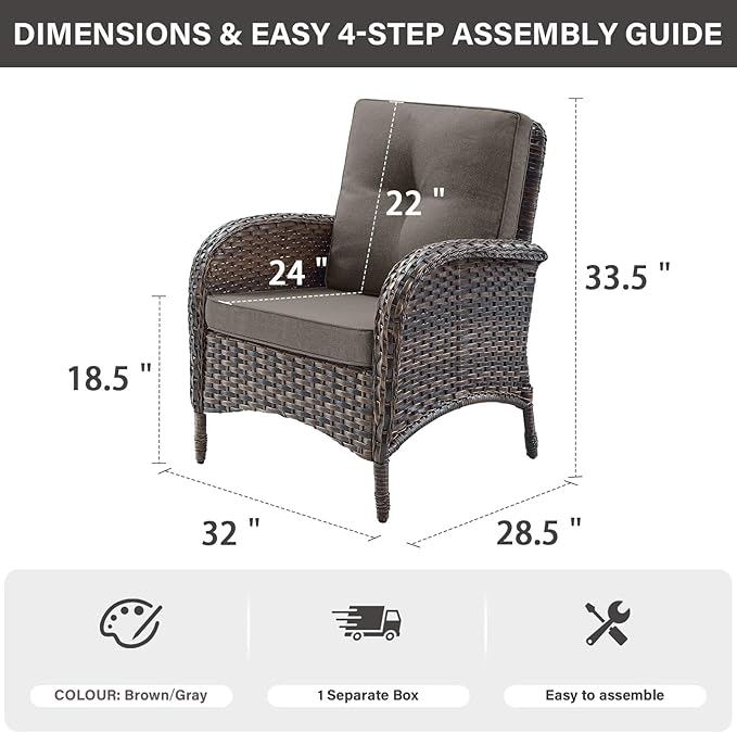 Belord Patio Club Chair Wicker Chairs - Outdoor High Back Chair Set of 2 Patio Furniture Set Rattan Seating with - Photo 3