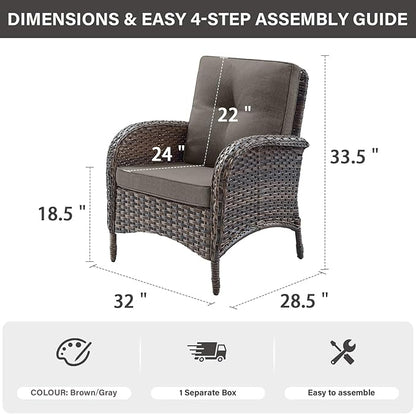 Belord Patio Club Chair Wicker Chairs - Outdoor High Back Chair Set of 2 Patio Furniture Set Rattan Seating with Removable Cushions for Porch Balcony Deck Pool Brown/Gray