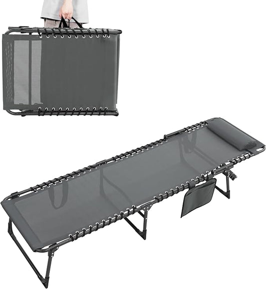 BlueWish Outdoor Chaise Lounge, Folding Lounge Chair with 5 Position Reclining Backrest, Removable Pillow, Storage Bag, Patio Chaise Lounges for Beach, Patio, Poolside