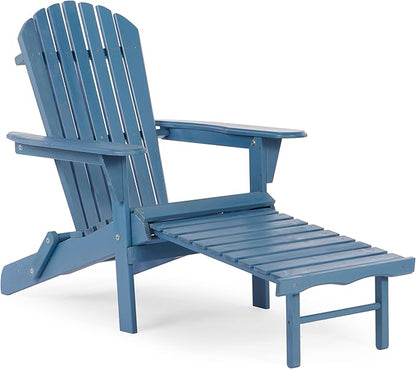 Wooden Folding Adirondack Chair with Ottoman, Pre-Assembled Backrest and Seat Board, Lounge Chair for Outdoor Patio Garden Lawn Backyard Firepit Deck Pool Beach