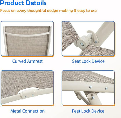 Devoko Lounge Chairs for Outside Patio Chaise Lounge Outdoor Poolside Adjustable Recliner Folding Lounge Chairs Set of 2 for Garden Beach (Beige)