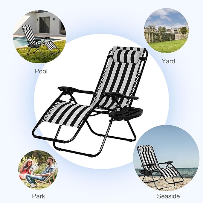 Nazhura Set of 2 Relaxing Recliners Patio Chairs Adjustable Steel Mesh Zero Gravity Lounge Chair Beach Chairs with - Photo 6