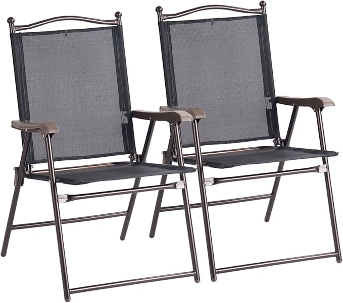Giantex Set of 2 Patio Folding Chairs, Outdoor Patio Dining Chairs w/Armrest, Sling Back, Metal Frame - Photo 1
