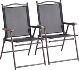Giantex Set of 2 Patio Folding Chairs, Outdoor Patio Dining Chairs w/Armrest, Sling Back, Metal Frame - Photo 1