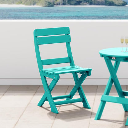Costaelm Outdoor Patio Modern Folding Dining Chair, HDPE Armless Poly Lumber Plastic Outdoor Chairs Restaurant Bistro Dining Table Chair for Outside Porch Backyard Garden, Turquoise