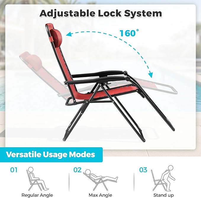 Homall Zero Gravity Chair Patio Folding Lawn Outdoor Lounge Gravity Camp Reclining Lounge Chair with Cup Holder Pillows - Photo 4