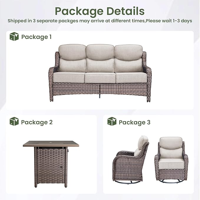 Luxury Patio Furniture Set with 6-inch Thick Cushion, Outdoor Furniture with Fire Pit Table, Swivel Chairs, Sofa - Photo 2