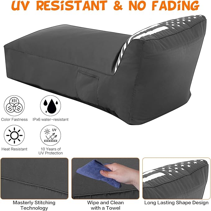Outdoor Chaise Lounge Chair, Sunbed UV Resistant American Flag Sofa Couch Patio Waterproof Outside Sunlounge Reclining - Photo 5