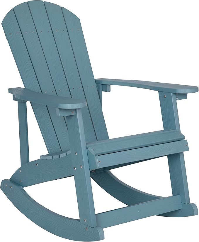 Flash Furniture Set of 2 Savannah Adirondack Rocking Chairs - Commercial Grade All-Weather Sea Foam Poly Resin Wood - Photo 9