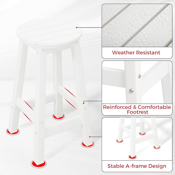Costaelm 24" Height Outdoor Bar Stools, All-Weather Bar Stools, Adirondack Poly Patio Round Bar Stool for Patio, Deck - Photo 5