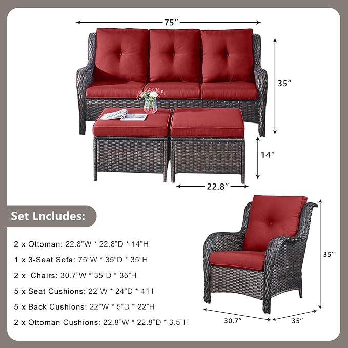 Rilyson Outdoor Patio Wicker Furniture Set - 5 Piece Rattan Patio Conversation Sectional Sofa Set with 1 Couch - Photo 3