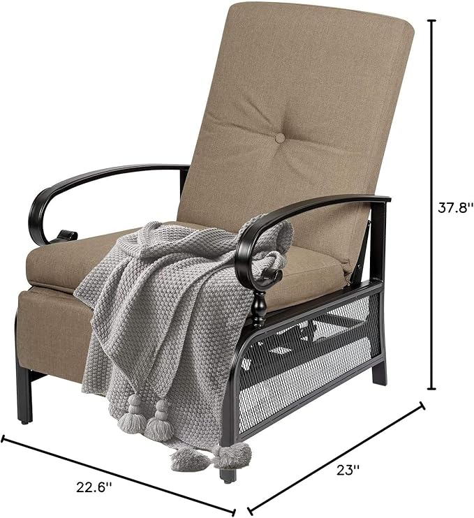 Oakcloud Adjustable Outdoor Lounge Chair Metal Patio Relaxing Recliner Chair with Removable Cushions(Brown) - Photo 9